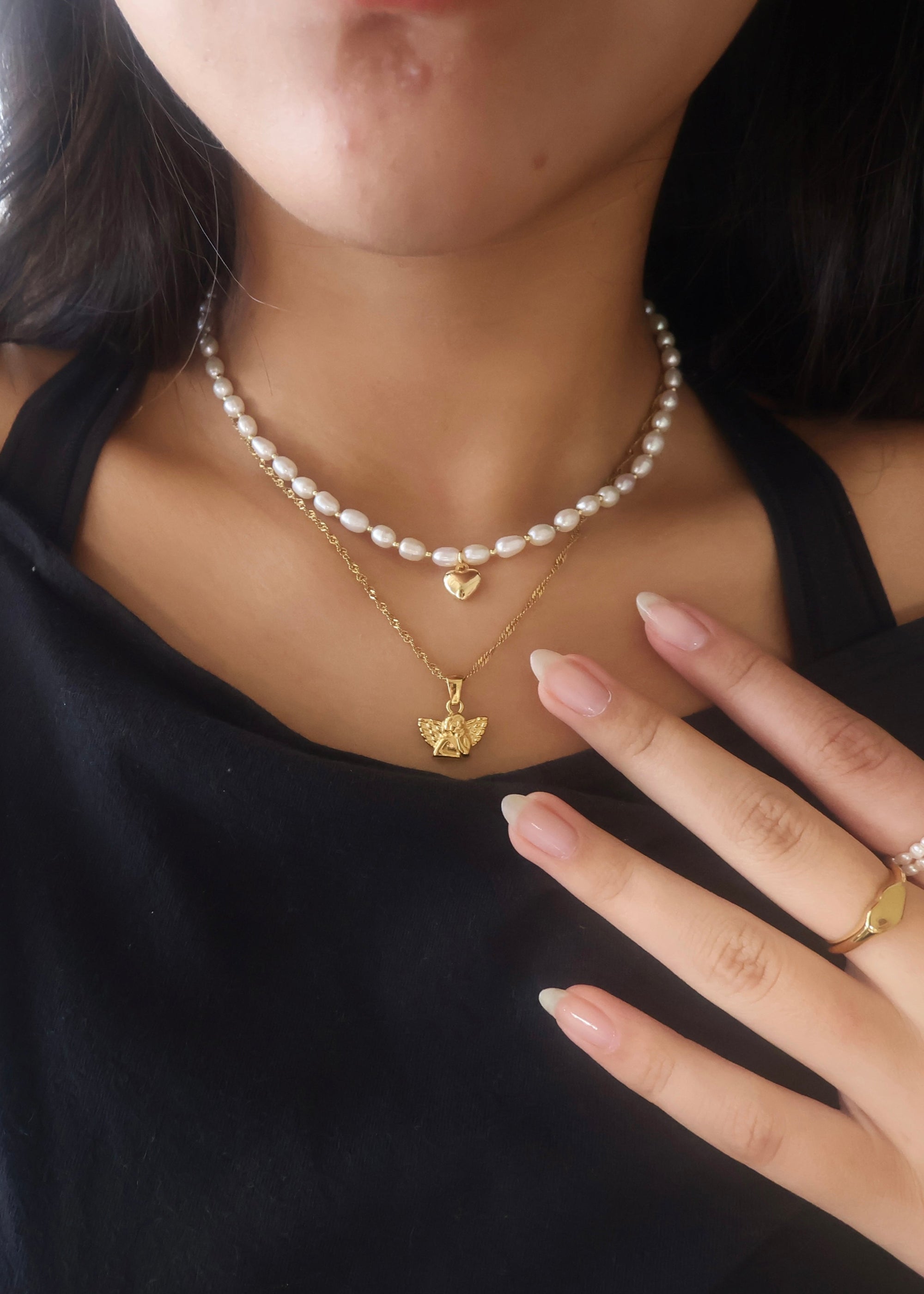 Heart Pendant Pearl Necklace