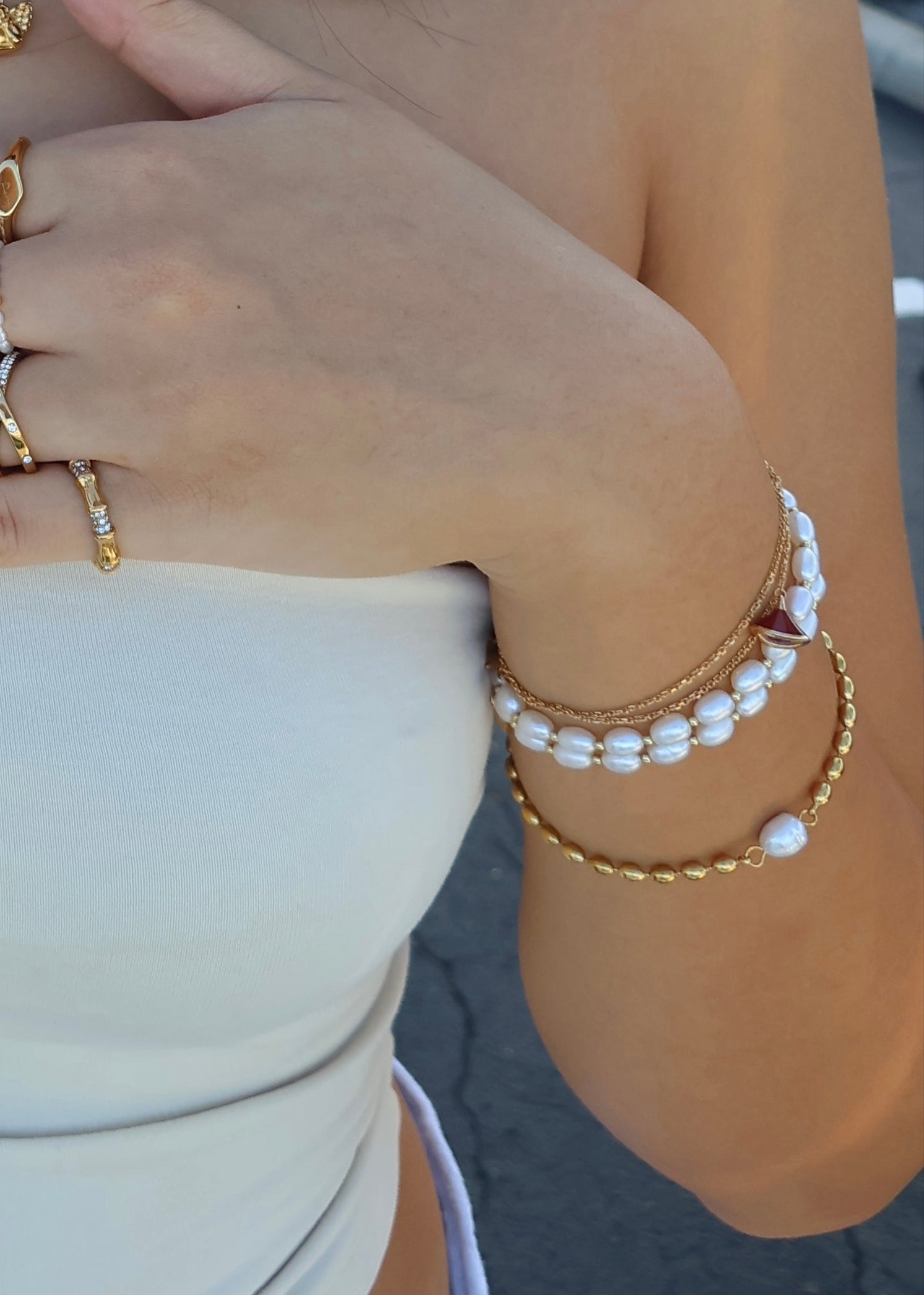 Gold Beaded Pearl Bracelet