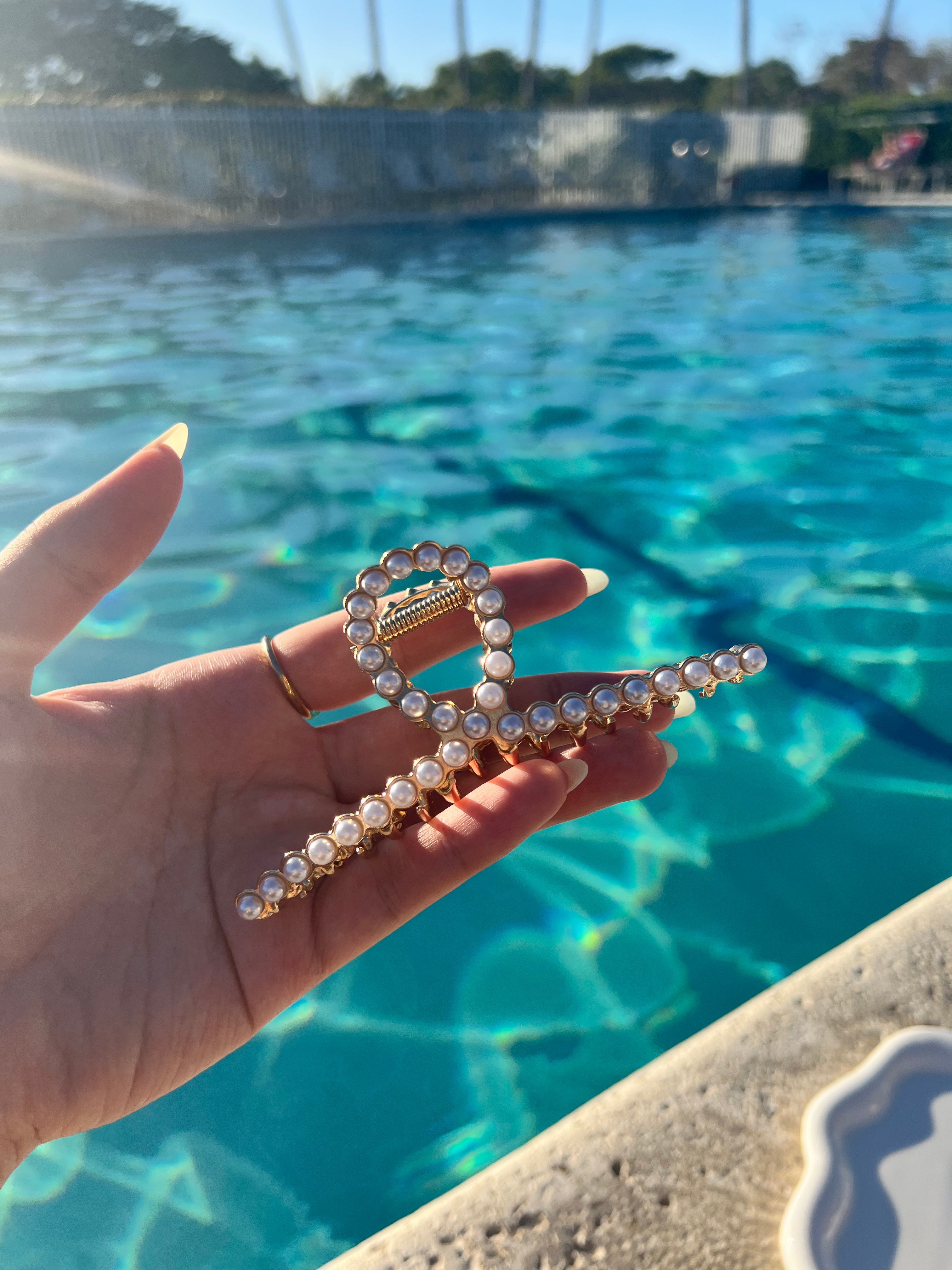 Gold Pearl Claw Clip